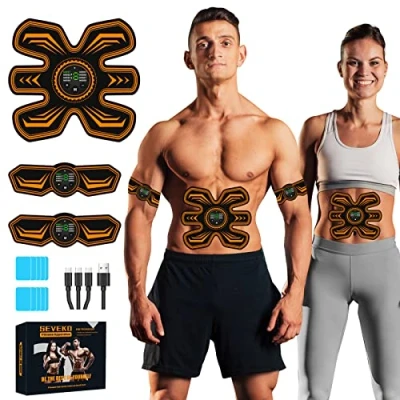 Abbildung von Bauchmuskeltrainer EMS Trainingsgerat, Bauchtrainer, Sicher Effektiv Schneller Trainingsgerät Ganzkörper Muskeltrainer, 8 Modi und 15 Intensitäten, 10 Stück Ersatz Hydrogels (Orange)