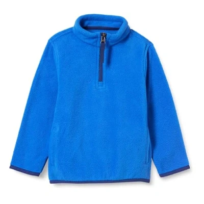 Abbildung von Amazon Essentials Jungen Pulloverjacke aus Polarfleece mit Viertelreißverschluss, Blau, 9 Jahre