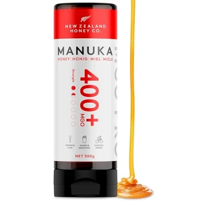 Abbildung von New Zealand Honey Co. Manuka Honig MGO 400+ 500g Quetschflasche Aktiv und Roh Hergestellt in Neuseeland Zertifiziertem Methylglyoxal Gehalt