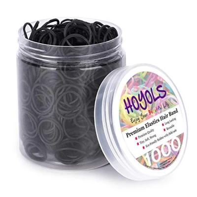 Abbildung von HOYOLS 1.3cm Kleine Schwarze Gummibänder für Haarbänder Mini Kleinkind Zöpfe Pferdeschwanz Halter Mädchen Kinder dicke Haare keine Beschädigung Handwerk Büro 1000pcs (S)
