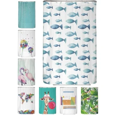 Abbildung von arteneur® Blaue Fische Anti Schimmel Duschvorhang 120x200 Recycelt mit Öko Tex Standard 100 Beschwerter Saum, Blickdicht, Wasserdicht, Waschbar, 8 Ringe