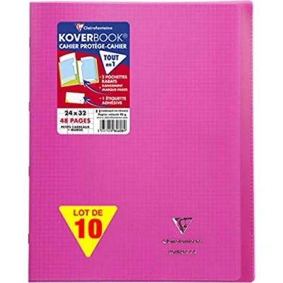 Abbildung von Clairefontaine 984608C Packung mit 10 Heften Koverbook, DIN A4+, 24 x 32 cm, Blatt, kariert, 90 g, Rosa, 1 Pack