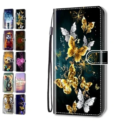 Abbildung von Hülle für Samsung Galaxy A51 4G 2020 Muster Pattern 3D Print Design Leder Tasche Flip Case Mädchen Jungs Cover Handyhülle Schmetterling Grünem Gold