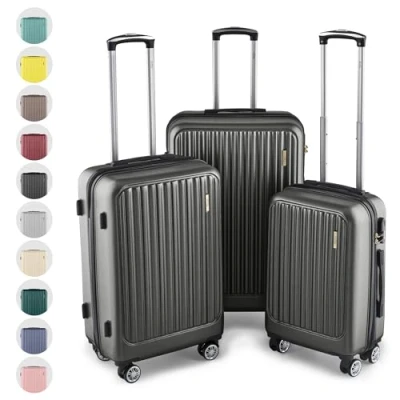 Abbildung von Easy Move ABS Hartschalenkoffer [ERGONOMISCH &amp; SICHER] Großer Trolley Koffer mit 360 Rädern, Zahlen Schloss reisekoffer groß, hartschalenkoffer, Luggage (Dark Gray, Set) *