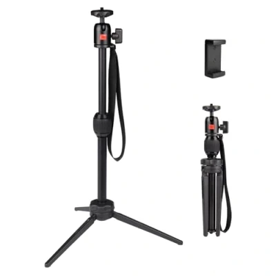 Abbildung von POLAM FOTO Mini Tripod 40 cm Desktop Stativ mit Handy Halterung Smartphone/DSLR Kamera