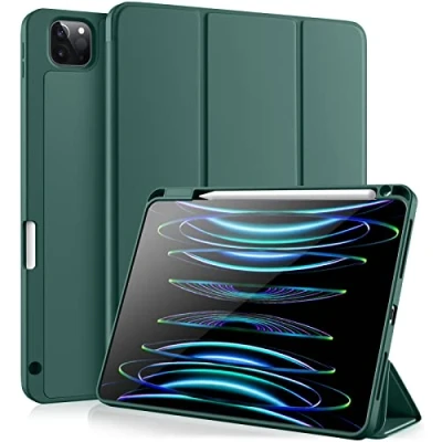 Abbildung von Vobafe Hülle Kompatibel mit iPad Pro 11 Zoll 2022/2021/2020/2018, TPU Flexible Rückseite Abdeckung Stifthalter, Unterstützt 2. Gen Pencil, Auto Schlafen/Wachen, Kieferngrün