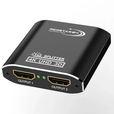 Abbildung von RedStar24 HDMI Splitter 4K@60Hz, 1 In 2 Out Verteiler Aluminium, unterstützt HDCP, 4K, 3D, UHD, 1080P Kompatibel mit Xbox, PS4, PS3, Roku, Blu Ray Player, Firestick, HDTV und Apple TV