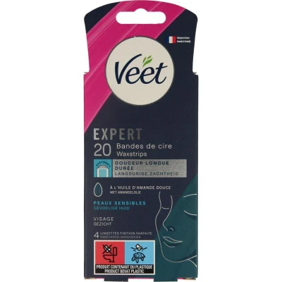 Abbildung von Veet Expert 20 Wachsstreifen für kaltes Gesicht empfindliche Haut perfekte Verarbeitung langanhaltende Haarentfernung