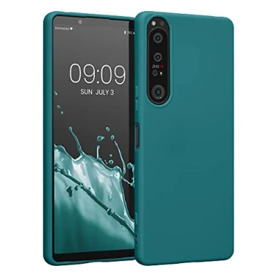 Abbildung von kwmobile Hülle kompatibel mit Sony Xperia 1 IV weiches TPU Silikon Case Cover geeignet für kabelloses Laden Petrol matt