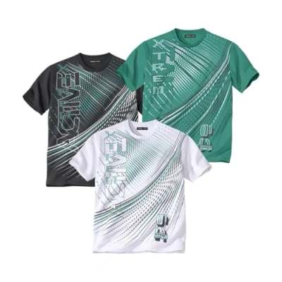 Abbildung von ATLAS FOR MEN Lot de 3 Tee Shirts Homme 100% Polyester Manches Courtes Col Rond Active Sport Grandes Tailles du M au 5XL Vert, Blanc et Anthracite