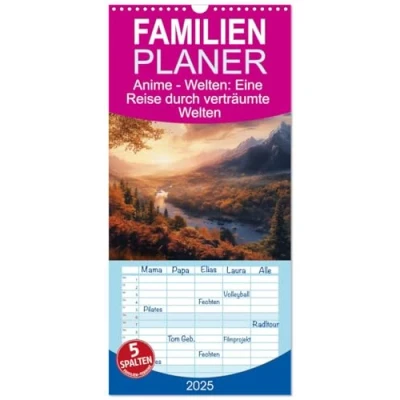 Abbildung von Familienplaner 2025 Anime Welten: Eine Reise durch verträumte Welten mit 5 Spalten (Wandkalender, 21 cm x 45 cm), CALVENDO