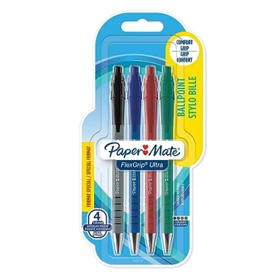 Abbildung von Paper Mate Flexgrip Ultra Druckkugelschreiber (mittlere Schreibspitze (1,0 mm)) 3+1 Packung, sortierte Farben