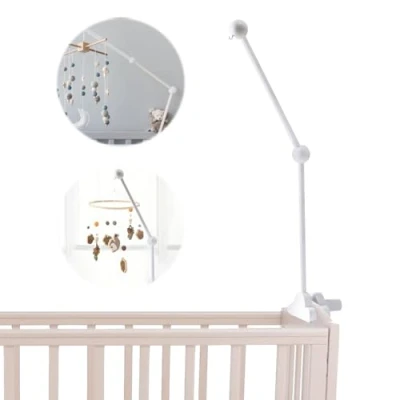 Abbildung von Mobile Halterung Holz für Wickeltisch, Weiß, Drehbar Wolken Design Bett Hängende Bettglocke Kinderbett Laufstall DIY Deko Artikel