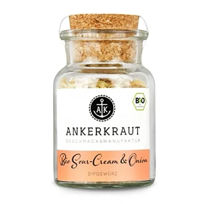 Abbildung von Ankerkraut BIO Sour Cream &amp; Onion, für einfache Dip Zubereitung, 70 g im Korkenglas, Gewürz und Herstellung Kartoffel Brot Fleisch Chips, selber machen