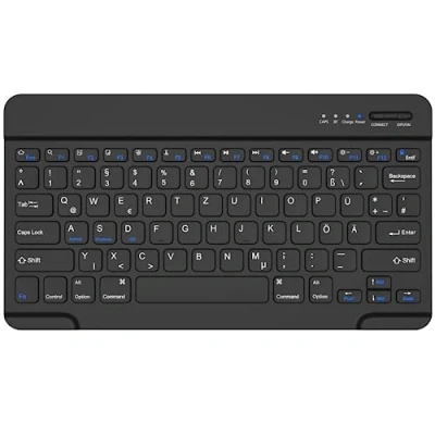 Abbildung von Bluetooth Tastatur, Keyboard, German Layout QWERTZ Lightweight Portable Wireless Keyboard for iPhone, iPad, Samsung, Lenovo, Huawei, Kompatibel Windows, Android, IOS