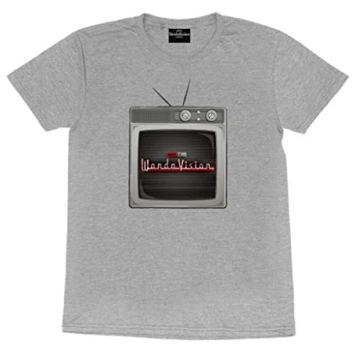 Abbildung von Marvel WandaVision TV Logo Freund Fit T Shirt, Damen, S 5XL, Heather Grey, Offizielle Handelsware