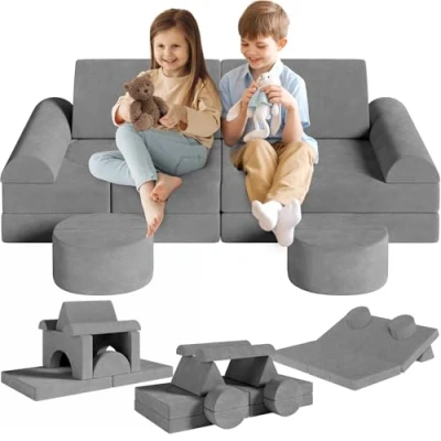 Abbildung von Spielsofa Kindersofa,14 Teilige Modulare Kinderspielcouch,Kindersofa aus Schaumstoff Bausteine,Spielsofa für Kinder &amp; Kindersessel,Kuschelecke im Kinderzimmer,zum Spielen,Kreativsein,Schlafen (Rosa)