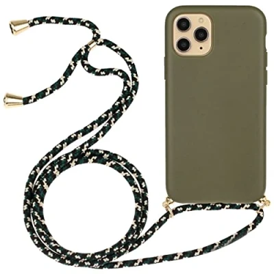 Abbildung von CoverKingz Handykette kompatibel mit iPhone 14 Pro Handyhülle Case Band Kordel Silikonhülle Cover Handy Hülle zum Umhängen Oliv Grün