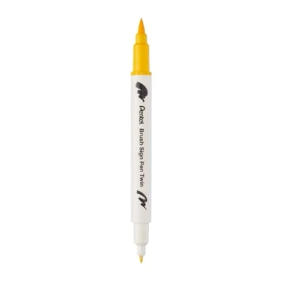 Abbildung von Pentel Brush Sign Pen Twin SESW30C Faserschreiber, 2 pinselähnliche Spitzen, gelb (1 Stück)