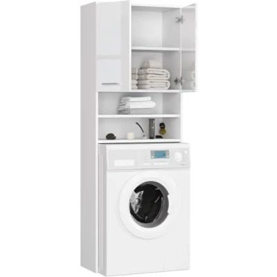 Abbildung von BDW Waschmaschinenschrank 180 x 64 30 cm Glanz Badregal Hochschrank Waschmaschine Bad Schrank Badezimmerschrank Überbau Glänzend Weiß