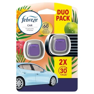 Abbildung von Febreze Auto Lufterfrischer 4ml, Clip Nachfüller mit Duft Tropenfrüchte Bekämpft Gerüche im Auto, 2 Einheit