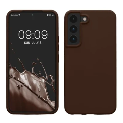 Abbildung von kwmobile Schutzhülle kompatibel mit Samsung S22 Hülle Silikon Case Handyhülle weiche Oberfläche kabelloses Laden Chocolate