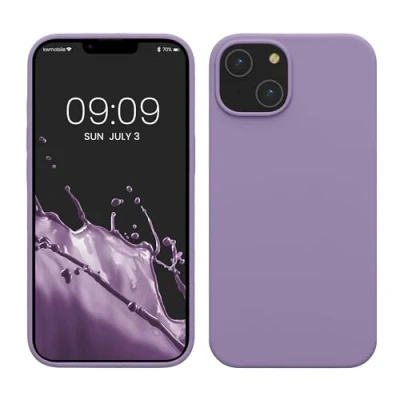 Abbildung von kwmobile Hülle für das iPhone 14 dünnes Silikon Handy Case stoßfeste Handyhülle mit weicher Oberfläche unterstützt kabelloses Laden Veilchen Lila