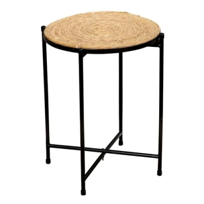 Abbildung von Beistelltisch H45cm Schilf Metall Schwarz Natur Ablage Couchtisch Sofatisch Deko Wohndeko Nachttisch