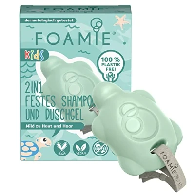 Abbildung von Foamie 2in1 Festes Shampoo &amp; Duschgel Kinder, Kindershampoo Jungs mit Bio Avocadoöl für bessere Kämmbarkeit, mild zu Haut und Haar, 100% Vegan, Plastikfrei, 80g