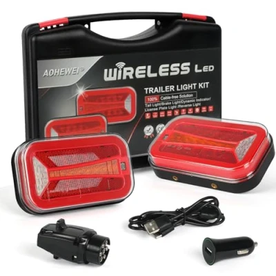 Abbildung von AOHEWEI Magnetisches kabelloses LED Anhänger Rücklicht Set, 12/24 V kabellose wasserdichte dynamische Rücklichter mit Magnet ECE EMV Zulassung für Anhänger, LKW, Wohnwagen