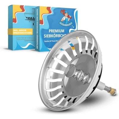 Abbildung von ABFLUSSHELD Siebkörbchen Spüle 82mm Rostfreies Edelstahl Spülbecken Sieb Spülensieb mit Stöpsel Funktion auch für Blanco Ersatzteil Abflusssieb Küchenspüle höhenverstellbar