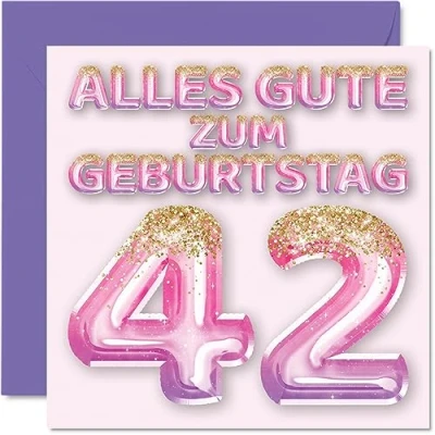 Abbildung von Stuff4 42. Geburtstagskarte für Frauen Rosa Lila Glitzerballons Alles Gute zum Geburtstagskarten 42 Jährige Frau Tochter Schwester Tante, 145mm Zweiundvierzig Geburtstag Grußkarten