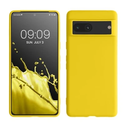 Abbildung von kwmobile Hülle kompatibel mit Google Pixel 7 weiches TPU Silikon Case Cover geeignet für kabelloses Laden Strahlend Gelb