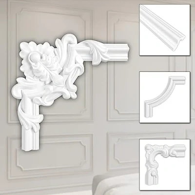 Abbildung von HEXIM Zierleiste HCR502 2, 2 Ecken, Eckstück aus PU Polyurethane extrem widerstandsfähig, schneeweiß &amp; modern (2 Stück 2) Stuckdecke Bilderrahmen Kassetierung Barocke