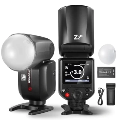 Abbildung von NEEWER Z2 S 2,4G TTL Flash Rundkopf Blitz Speedlite Kompatibel mit Sony Kameras 76W 1/8000s HSS, Diffusor 2 Modellierlampen bessere UI TTL/M Umschalttaste 3000mAh Akku 600 Vollleistungsblitz