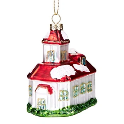 Abbildung von BRUBAKER Verschneite Kirche Handbemalte Weihnachtskugel aus Glas Mundgeblasener Christbaumschmuck Figuren lustig Deko Anhänger Baumkugel 9.5 cm