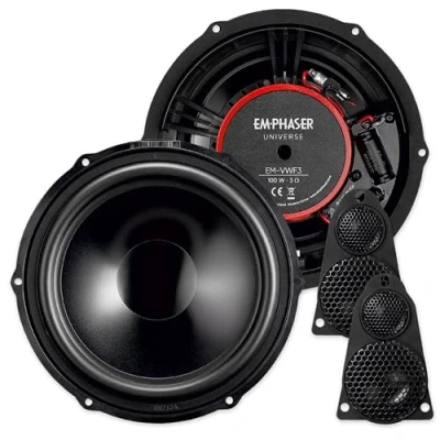 Abbildung von EMPHASER EM VWF3 Plug &amp; Play 3 Wege 20 cm / 8“ Komponenten System, kompatibel mit VW T5 Transportern, Reisemobilen, Einbau Lautsprecher für Türen/Armaturenbrett, 100 W RMS
