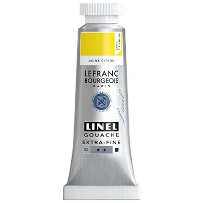 Abbildung von Lefranc &amp; Bourgeois 301157 Linel Gouache extrafeine und geschmeidige Wasserfarben mit maximaler Farbintensität, Leuchtkraft für streifenfreien Auftrag, 14ml Tube Zitronengelb Kadmiumfrei