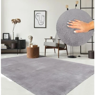 Abbildung von the carpet Relax kuscheliger Kurzflor Teppich, Anti Rutsch Unterseite, Waschbar bis 30 Grad, Super Soft, Felloptik, Grau, 200 x 280 cm