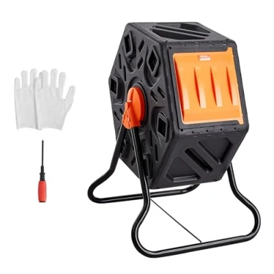 Abbildung von VEVOR Tumbling Komposterbin Komposter Tumbler 70 L, Trommelkomposter 360 Drehbar Multifunktionaler 605 x 510 730 mm, 20 kg Belastbarer Garten Kompostbehälter inkl. Handschuhe