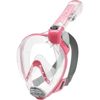 Abbildung von Cressi Duke, Unisex Erwachsene Vollgesichtsmaske Great Vision Schnorcheln mit Trockenschlauch, Rot (Transparent/Rosa), S/M