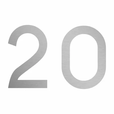 Abbildung von Zahlenaufkleber Nummer 20, Silber, 10cm (100mm) hoch, Aufkleber mit Zahlen in vielen Farben + Höhen, wetterfest