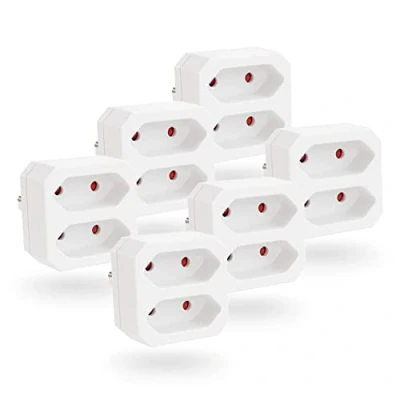 Abbildung von greate 6X Doppelstecker für Steckdose 2fach bis zu 1100W Steckdosenadapter weiß, zweifach Steckdosenadapter, Stecker 2fach, Doppelsteckdose, Steckdosen Adapter 2 Fach, Eurostecker Verteiler