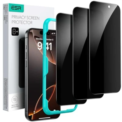Abbildung von ESR für iPhone 16 Pro Max Panzerglas, Displayschutzfolie 3 Stück mit Staubentfernungsfunktion, Display Sichtschutzfolie aus gehärtetem Glas einfachem Befestigungswerkzeug, Hüllenfreundlich