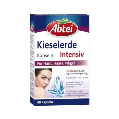 Abbildung von Abtei Kieselerde Intensiv Zur Vorbeugung von brüchigen Haaren und Nägeln Mit Silicium reines Naturprodukt hochdosiert, glutenfrei, laktosefrei 60 Kapseln