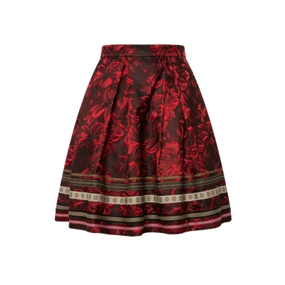 Abbildung von Ulla Popken BLÜTENMUSTER ZIERBÄNDER Alinienrock, Damen, Größe: 54, Red