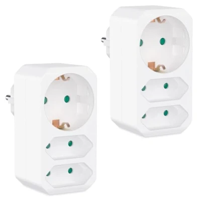 Abbildung von benon 2er Set Mehrfachstecker Weiß Steckdosen Adapter mit Kindersicherung Doppelstecker 3680W Multistecker 3Fach Mehrfachsteckdose 2 Euro und 1 Schuko Stecker Schutzkontakt Steckdose