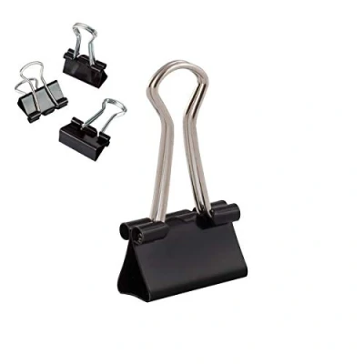 Abbildung von D.RECT FoldBack Klammern Klemmen Vielzweckklammern Papier Metall Binder Clips für Notizen Briefpapier Clip Bürobedarf 19mm Verpackung 12 Stück Schwarz, 360053
