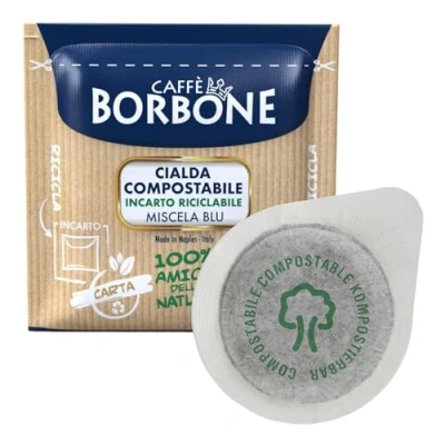 Abbildung von Caffè Borbone Kompostierbare Kaffeepads, Blaue Kaffeemischung 100 Pads Kompatibel mit ESE System Papier 44 mm