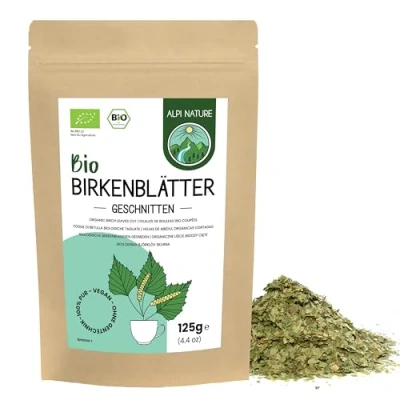 Abbildung von Birkenblättertee bio 125g von Alpi Nature, Loser Birkentee, Birkenblätter getrocknet und geschnitten zur Zubereitung Birken Tee, Tee Kräutertee